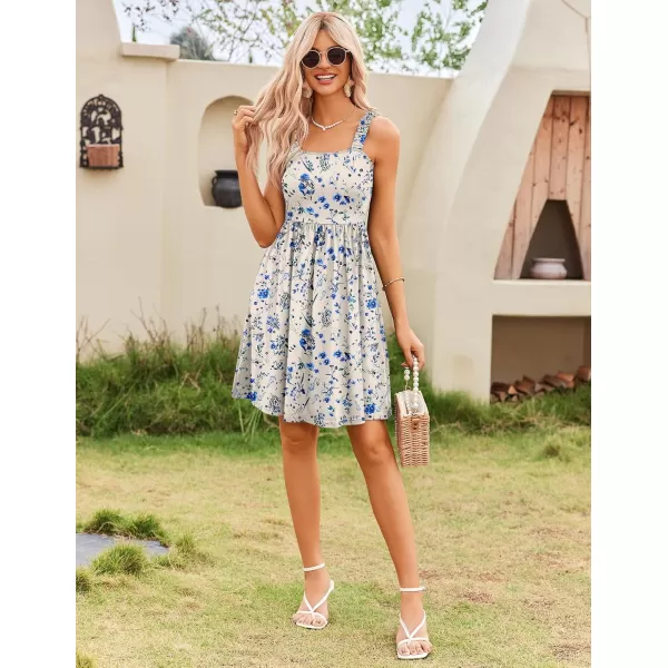 HOTOUCH Womens Summer Dress Floral Square Neck Sleeveless Casual Dress with Pockets Aline Swing Mini Dresses SundressYellow Blue Floral