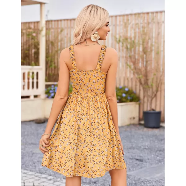 HOTOUCH Womens Summer Dress Floral Square Neck Sleeveless Casual Dress with Pockets Aline Swing Mini Dresses SundressYellow Floral