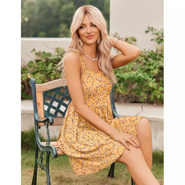 HOTOUCH Womens Summer Dress Floral Square Neck Sleeveless Casual Dress with Pockets Aline Swing Mini Dresses SundressYellow Floral