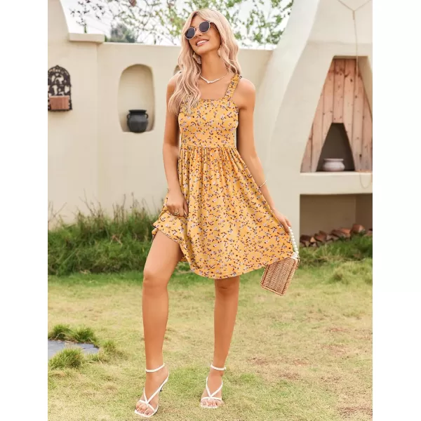 HOTOUCH Womens Summer Dress Floral Square Neck Sleeveless Casual Dress with Pockets Aline Swing Mini Dresses SundressYellow Floral