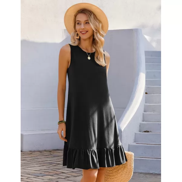 HOTOUCH Womens Summer Dresses Casual Loose Sleeveless Tshirt Sundress Ruffle Hem Tank Dress Beach Dress with PocketsAblack