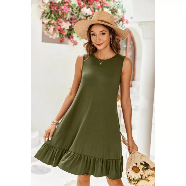 HOTOUCH Womens Summer Dresses Casual Loose Sleeveless Tshirt Sundress Ruffle Hem Tank Dress Beach Dress with PocketsAgreen