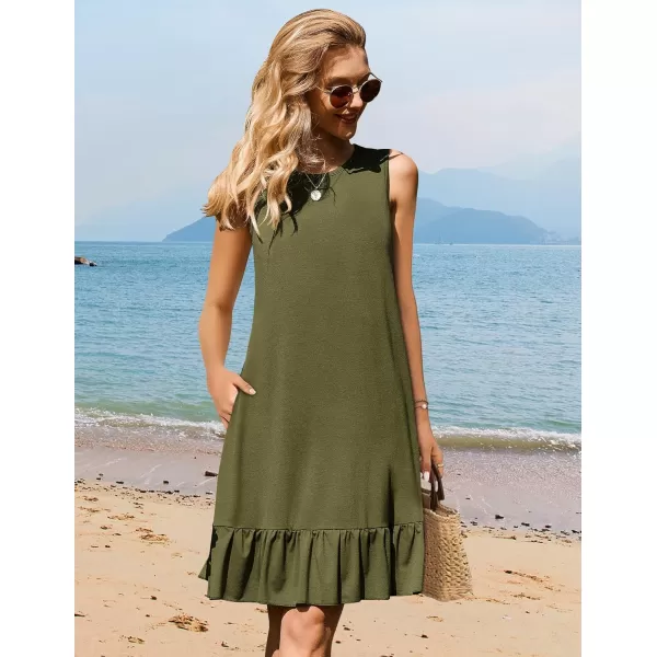 HOTOUCH Womens Summer Dresses Casual Loose Sleeveless Tshirt Sundress Ruffle Hem Tank Dress Beach Dress with PocketsAgreen