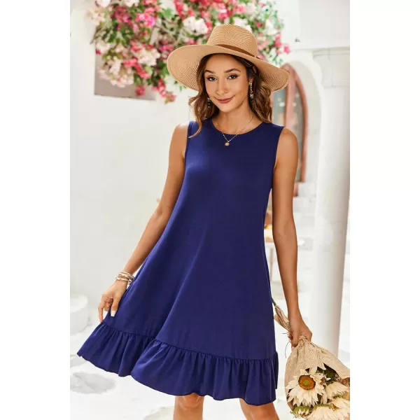 HOTOUCH Womens Summer Dresses Casual Loose Sleeveless Tshirt Sundress Ruffle Hem Tank Dress Beach Dress with PocketsAnavy Blue