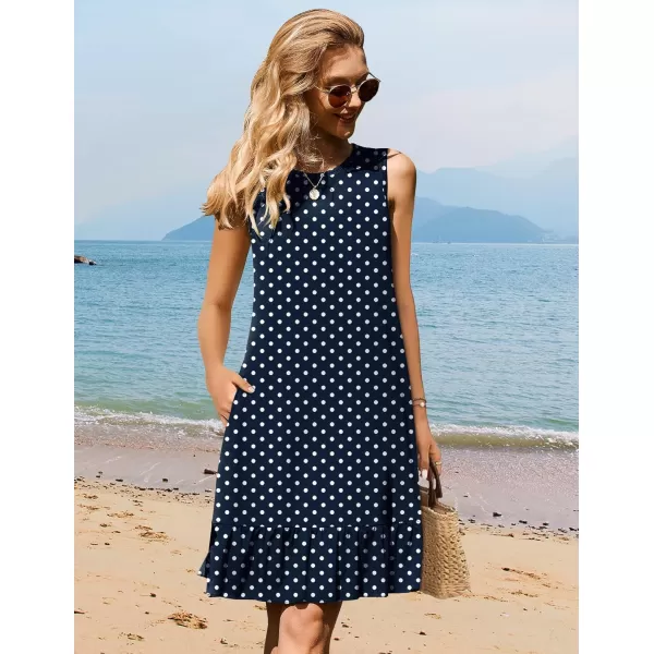 HOTOUCH Womens Summer Dresses Casual Loose Sleeveless Tshirt Sundress Ruffle Hem Tank Dress Beach Dress with PocketsBlue Polka Dot Print