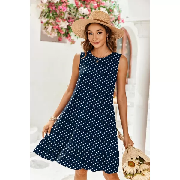 HOTOUCH Womens Summer Dresses Casual Loose Sleeveless Tshirt Sundress Ruffle Hem Tank Dress Beach Dress with PocketsBlue Polka Dot Print