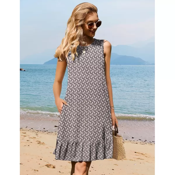 HOTOUCH Womens Summer Dresses Casual Loose Sleeveless Tshirt Sundress Ruffle Hem Tank Dress Beach Dress with PocketsGeometric Print