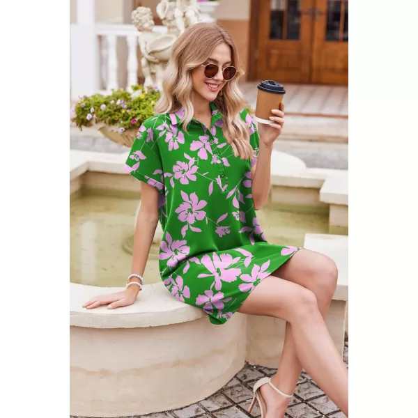 HOTOUCH Womens Summer Shirt Dress Short Sleeve Floral Shift Dress Casual Loose Flowy Beach Sundress with Pockets02pink Floral Print