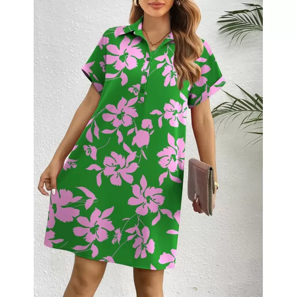 HOTOUCH Womens Summer Shirt Dress Short Sleeve Floral Shift Dress Casual Loose Flowy Beach Sundress with Pockets02pink Floral Print