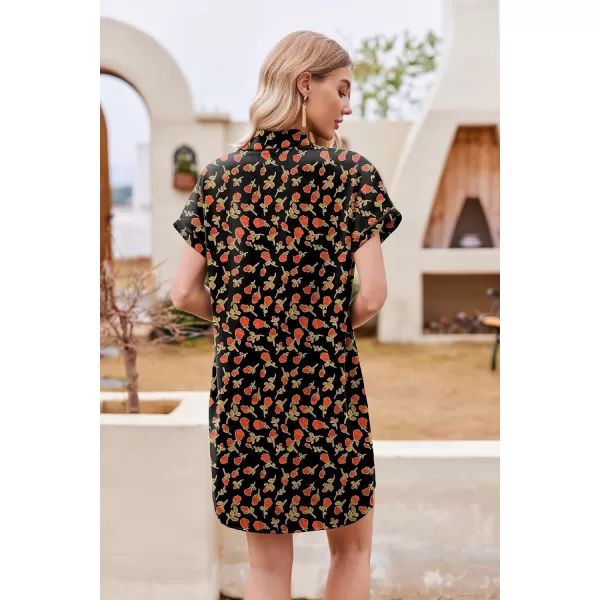 HOTOUCH Womens Summer Shirt Dress Short Sleeve Floral Shift Dress Casual Loose Flowy Beach Sundress with PocketsBlack Red Floral