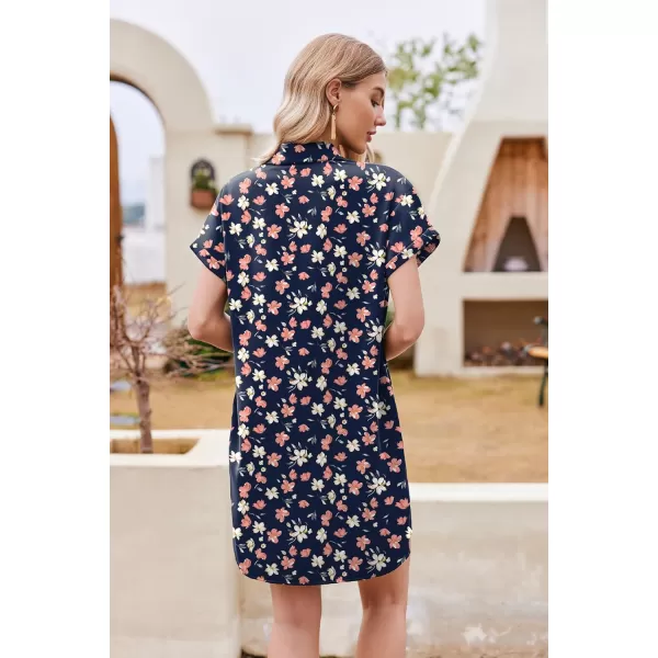 HOTOUCH Womens Summer Shirt Dress Short Sleeve Floral Shift Dress Casual Loose Flowy Beach Sundress with PocketsBlue Pink Floral