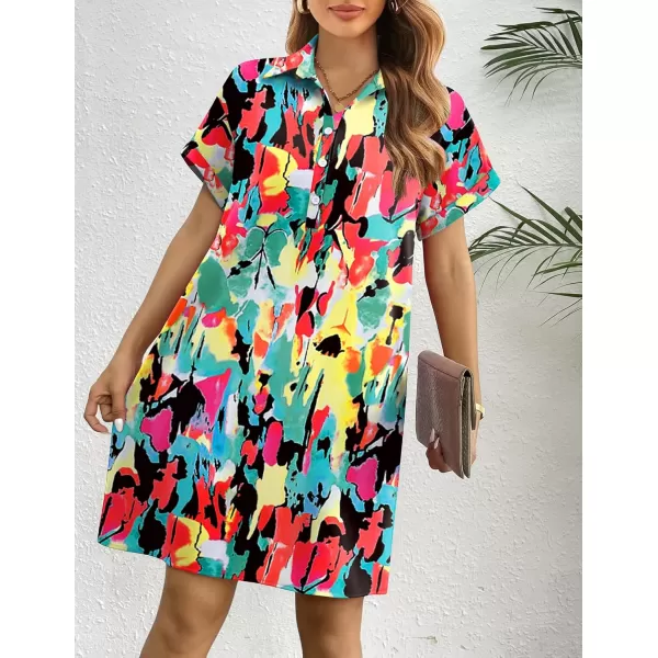 HOTOUCH Womens Summer Shirt Dress Short Sleeve Floral Shift Dress Casual Loose Flowy Beach Sundress with PocketsMulticolor