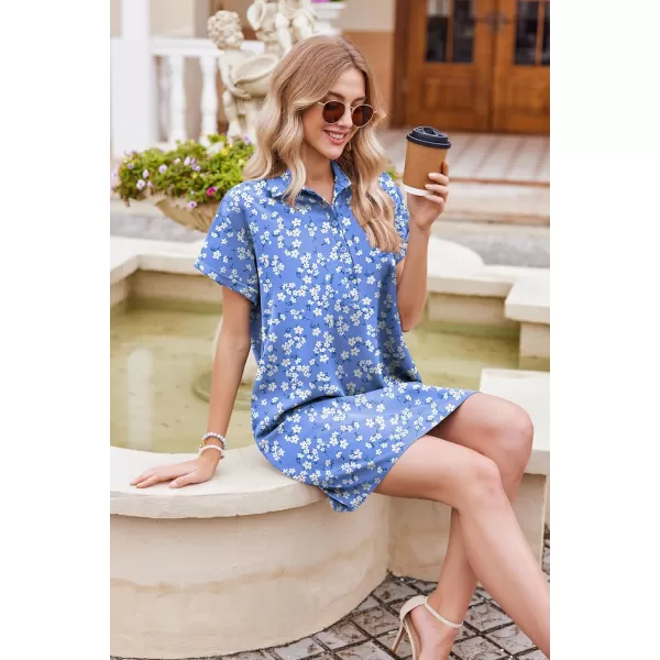 HOTOUCH Womens Summer Shirt Dress Short Sleeve Floral Shift Dress Casual Loose Flowy Beach Sundress with PocketsWhite Flower Print