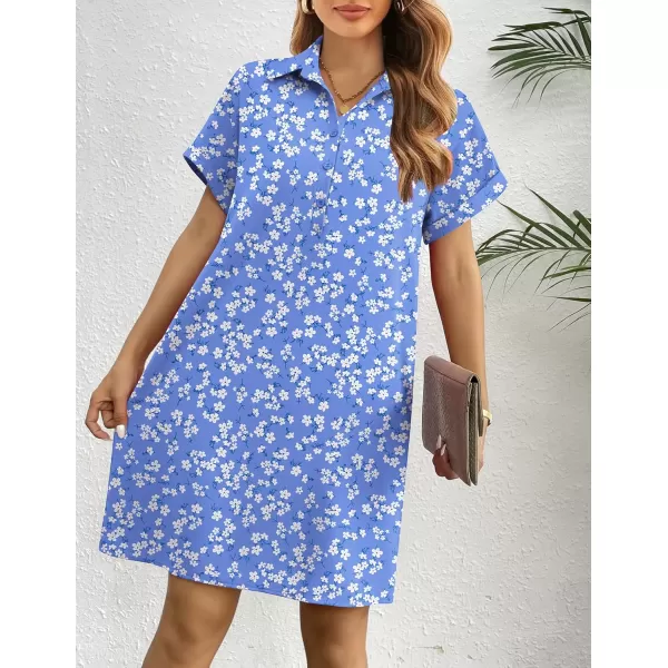 HOTOUCH Womens Summer Shirt Dress Short Sleeve Floral Shift Dress Casual Loose Flowy Beach Sundress with PocketsWhite Flower Print