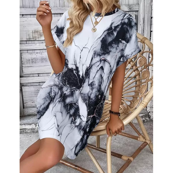 HOTOUCH Womens Super Soft T Shirt Dress Short Sleeve Casual Summer Tunic Dresses Loose Baggy House DressBlack Print