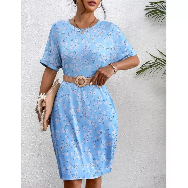 HOTOUCH Womens Super Soft T Shirt Dress Short Sleeve Casual Summer Tunic Dresses Loose Baggy House DressBlue Floral