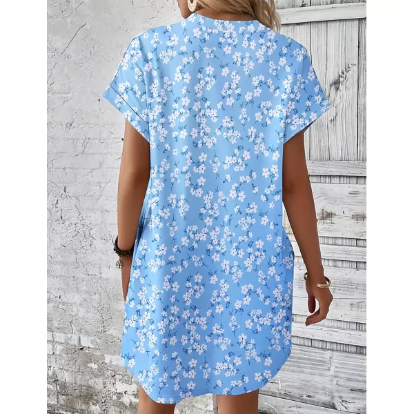 HOTOUCH Womens Super Soft T Shirt Dress Short Sleeve Casual Summer Tunic Dresses Loose Baggy House DressBlue Floral