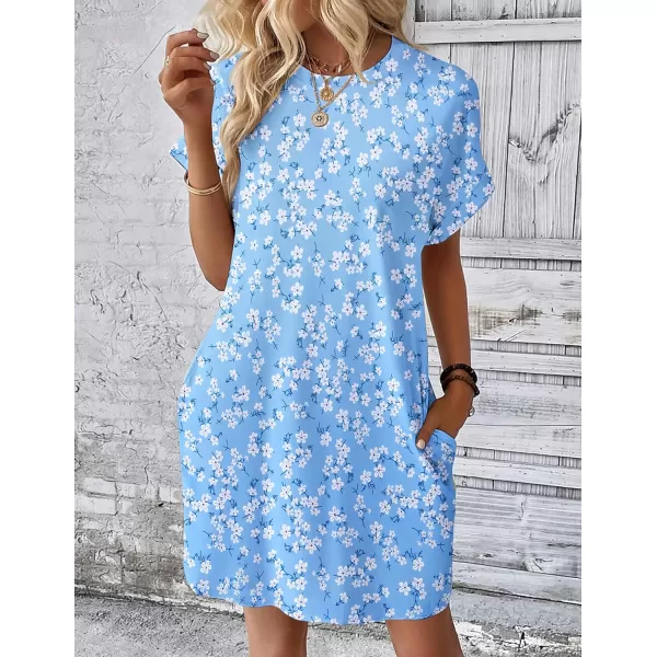 HOTOUCH Womens Super Soft T Shirt Dress Short Sleeve Casual Summer Tunic Dresses Loose Baggy House DressBlue Floral