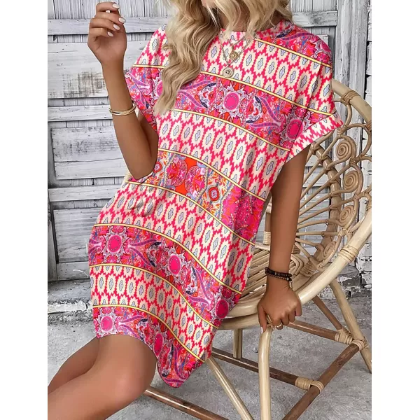 HOTOUCH Womens Super Soft T Shirt Dress Short Sleeve Casual Summer Tunic Dresses Loose Baggy House DressBoho Print