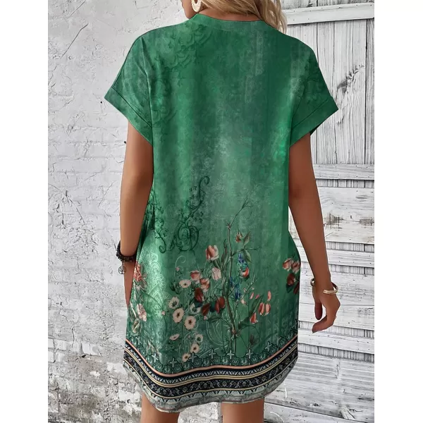 HOTOUCH Womens Super Soft T Shirt Dress Short Sleeve Casual Summer Tunic Dresses Loose Baggy House DressGreen Floral