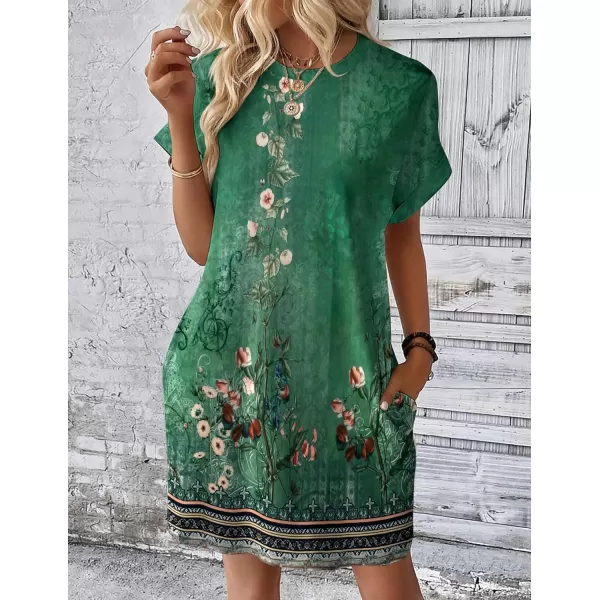 HOTOUCH Womens Super Soft T Shirt Dress Short Sleeve Casual Summer Tunic Dresses Loose Baggy House DressGreen Floral