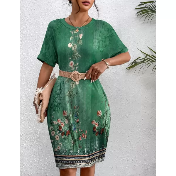 HOTOUCH Womens Super Soft T Shirt Dress Short Sleeve Casual Summer Tunic Dresses Loose Baggy House DressGreen Floral