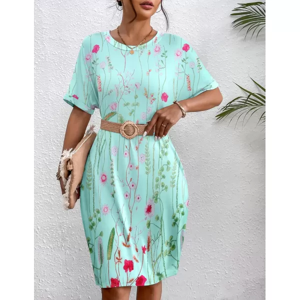 HOTOUCH Womens Super Soft T Shirt Dress Short Sleeve Casual Summer Tunic Dresses Loose Baggy House DressMint Floral