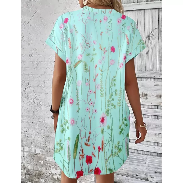 HOTOUCH Womens Super Soft T Shirt Dress Short Sleeve Casual Summer Tunic Dresses Loose Baggy House DressMint Floral