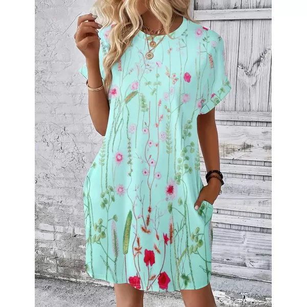 HOTOUCH Womens Super Soft T Shirt Dress Short Sleeve Casual Summer Tunic Dresses Loose Baggy House DressMint Floral