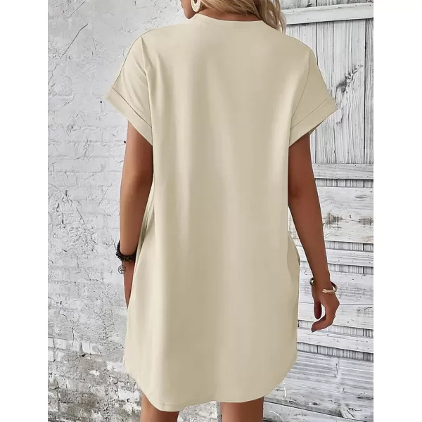 HOTOUCH Womens Super Soft T Shirt Dress Short Sleeve Casual Summer Tunic Dresses Loose Baggy House DressSolid Beige