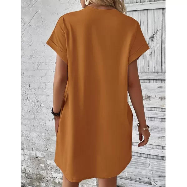 HOTOUCH Womens Super Soft T Shirt Dress Short Sleeve Casual Summer Tunic Dresses Loose Baggy House DressSolid Brown