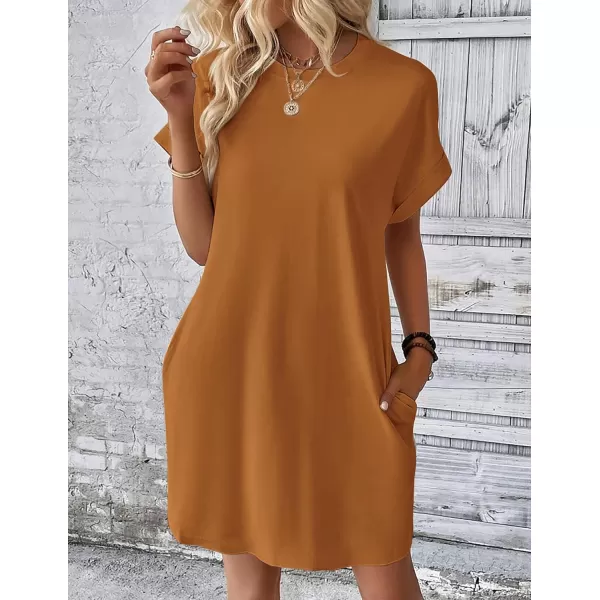 HOTOUCH Womens Super Soft T Shirt Dress Short Sleeve Casual Summer Tunic Dresses Loose Baggy House DressSolid Brown