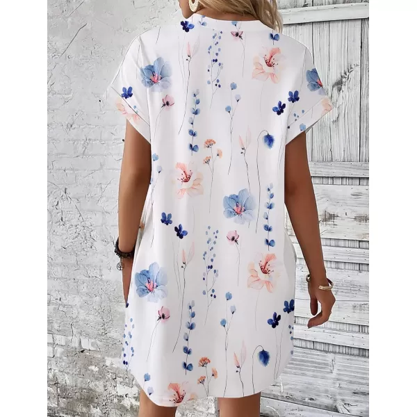 HOTOUCH Womens Super Soft T Shirt Dress Short Sleeve Casual Summer Tunic Dresses Loose Baggy House DressWhite Floral