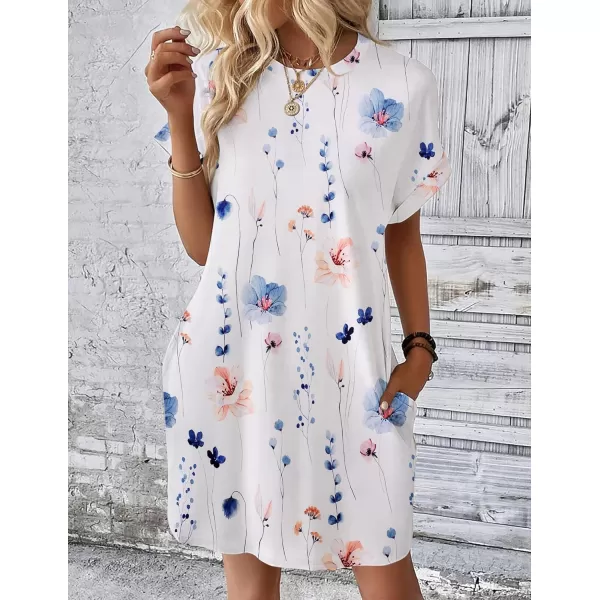 HOTOUCH Womens Super Soft T Shirt Dress Short Sleeve Casual Summer Tunic Dresses Loose Baggy House DressWhite Floral