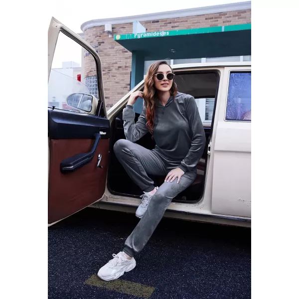 HOTOUCH Womens Sweatsuit Set Velour Long Sleeve Hoodie Sweatshirt ampamp Sweatpants Sweat Suits 2 Piece Tracksuits OutfitsCharcoal Grey