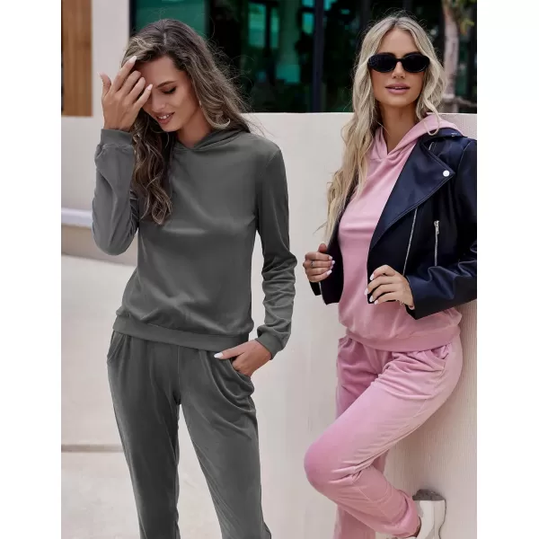 HOTOUCH Womens Sweatsuit Set Velour Long Sleeve Hoodie Sweatshirt ampamp Sweatpants Sweat Suits 2 Piece Tracksuits OutfitsCharcoal Grey