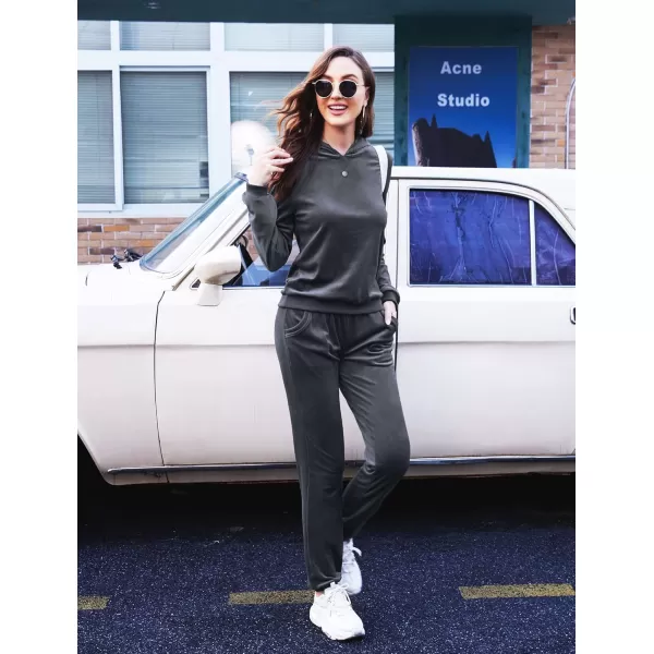HOTOUCH Womens Sweatsuit Set Velour Long Sleeve Hoodie Sweatshirt ampamp Sweatpants Sweat Suits 2 Piece Tracksuits OutfitsCharcoal Grey