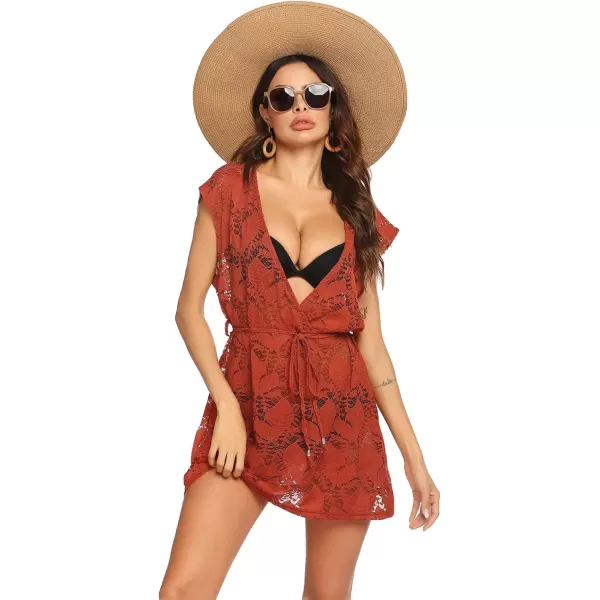 HOTOUCH Womens Swimsuit Beach Cover Up Lace Bikini Beachwear Sheer Bathing Suit Coverups02orange