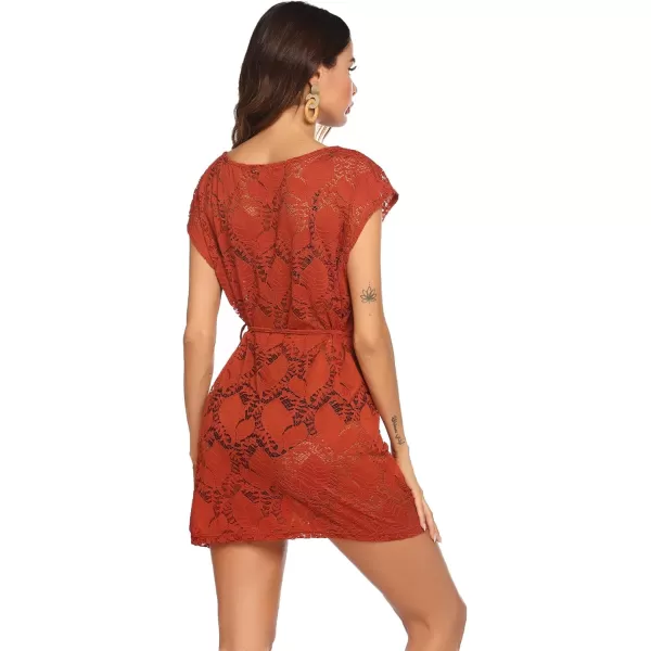 HOTOUCH Womens Swimsuit Beach Cover Up Lace Bikini Beachwear Sheer Bathing Suit Coverups02orange