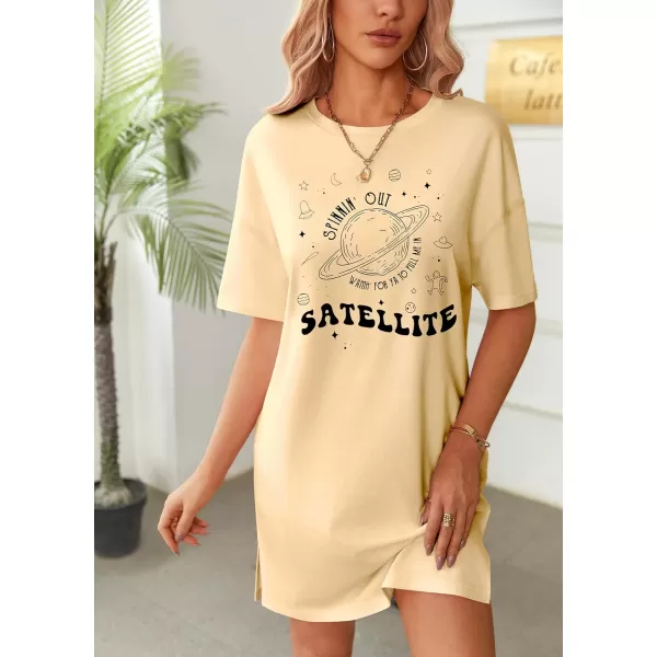 HOTOUCH Womens T Shirt Casual Dress Oversized Graphic Print Short Sleeve O Neck Beach Dress with Pockets NightgownApricotplanet