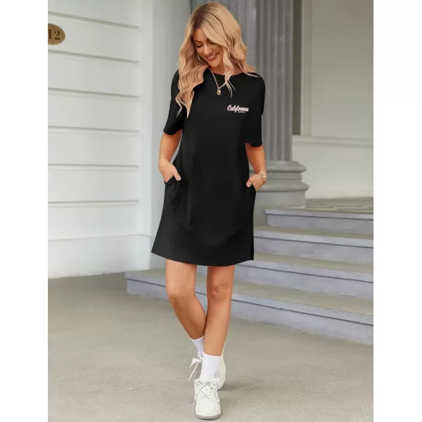 HOTOUCH Womens T Shirt Casual Dress Oversized Graphic Print Short Sleeve O Neck Beach Dress with Pockets NightgownBlackcoconut Palm