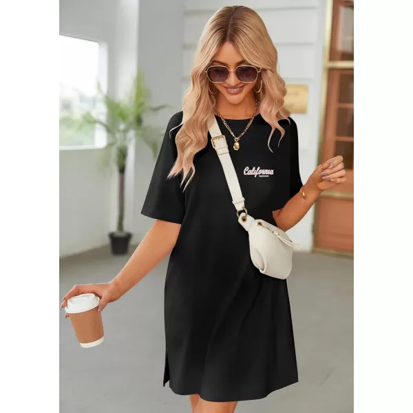 HOTOUCH Womens T Shirt Casual Dress Oversized Graphic Print Short Sleeve O Neck Beach Dress with Pockets NightgownBlackcoconut Palm