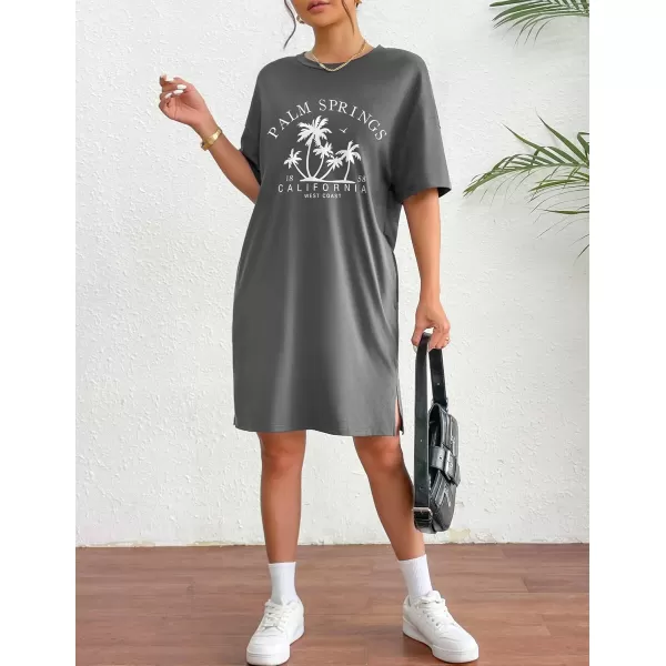 HOTOUCH Womens T Shirt Casual Dress Oversized Graphic Print Short Sleeve O Neck Beach Dress with Pockets NightgownGreycoconut Palm