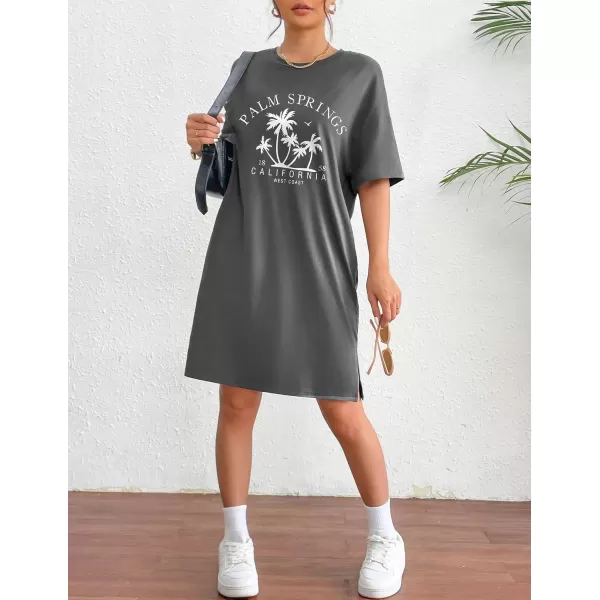 HOTOUCH Womens T Shirt Casual Dress Oversized Graphic Print Short Sleeve O Neck Beach Dress with Pockets NightgownGreycoconut Palm