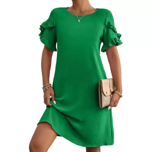 HOTOUCH Short Sleeve Dress Green Dress Summer Short Sleeve Aline Dress with Pockets Solid Color Ladies Shirt DressXXLarge