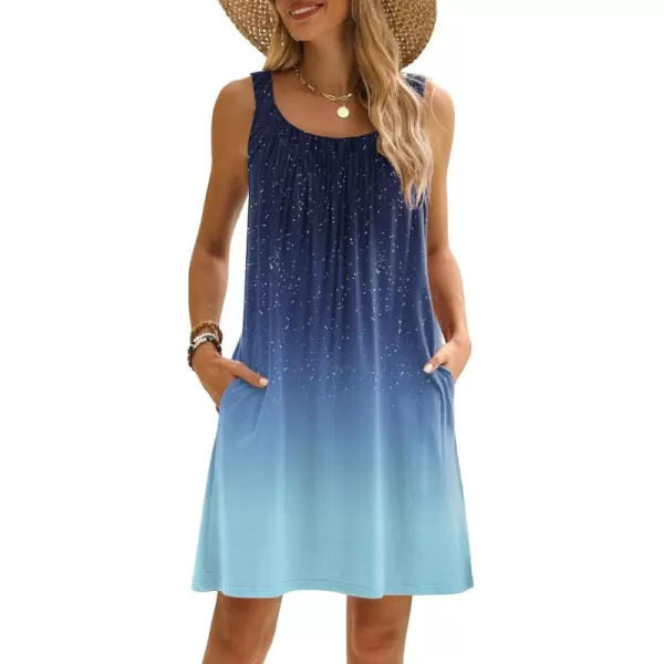 HOTOUCH Women Dress 2024 Summer Casual T Shirt Dress Beach Cover Up Sleeveless Sundress Tank Dress with PocketsStarry Sky Blue