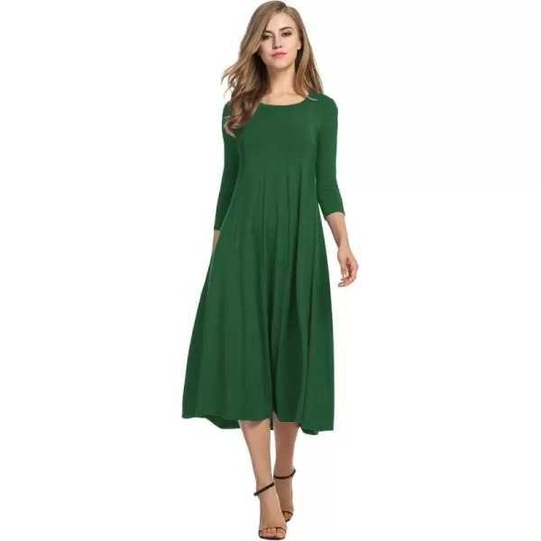 HOTOUCH Womens 34 Sleeve Aline and Flare Midi Long DressDark Green