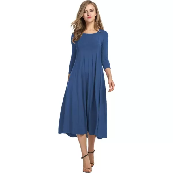 HOTOUCH Womens 34 Sleeve Aline and Flare Midi Long DressDeep Sky Blue