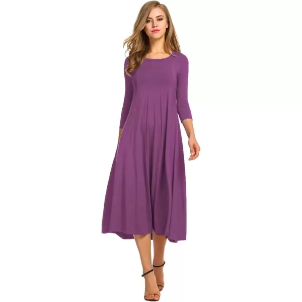 HOTOUCH Womens 34 Sleeve Aline and Flare Midi Long DressMauve