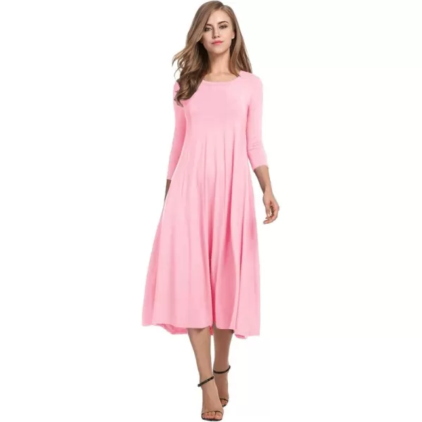 HOTOUCH Womens 34 Sleeve Aline and Flare Midi Long DressMisty Rose